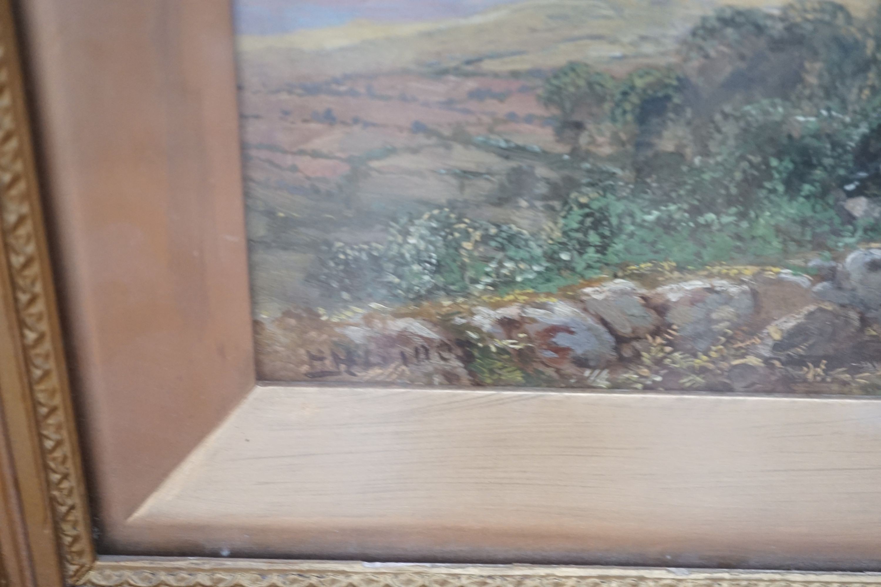 Henry Harris Lines (1800-1889) oil on board, Village by the coast call mark 19.5 cm X 29.5 cm